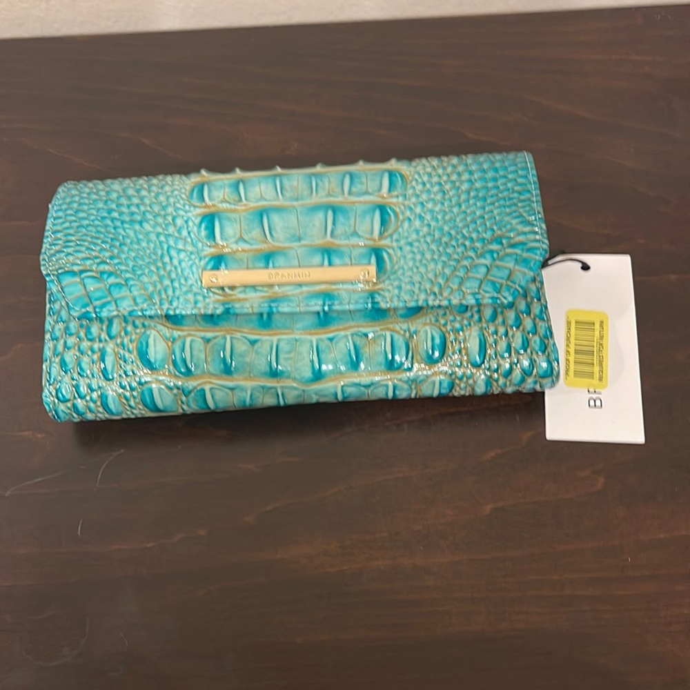 Brahmin wallet, Turquoise Melbourne, Soft Checkbook,